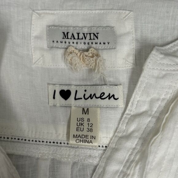 Malvin Shirt Womens 8 White Linen Button Up Blouse Preppy Neutral Minimalist - Picture 6 of 8
